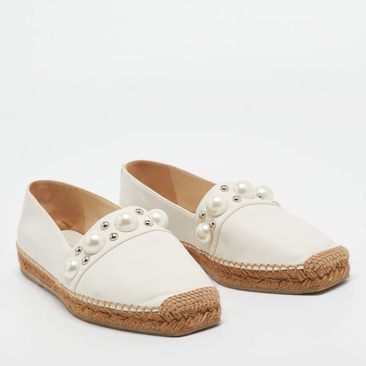 Pre Owned Jimmy Choo Cream Leather Dru Espadrille Flats Size 40