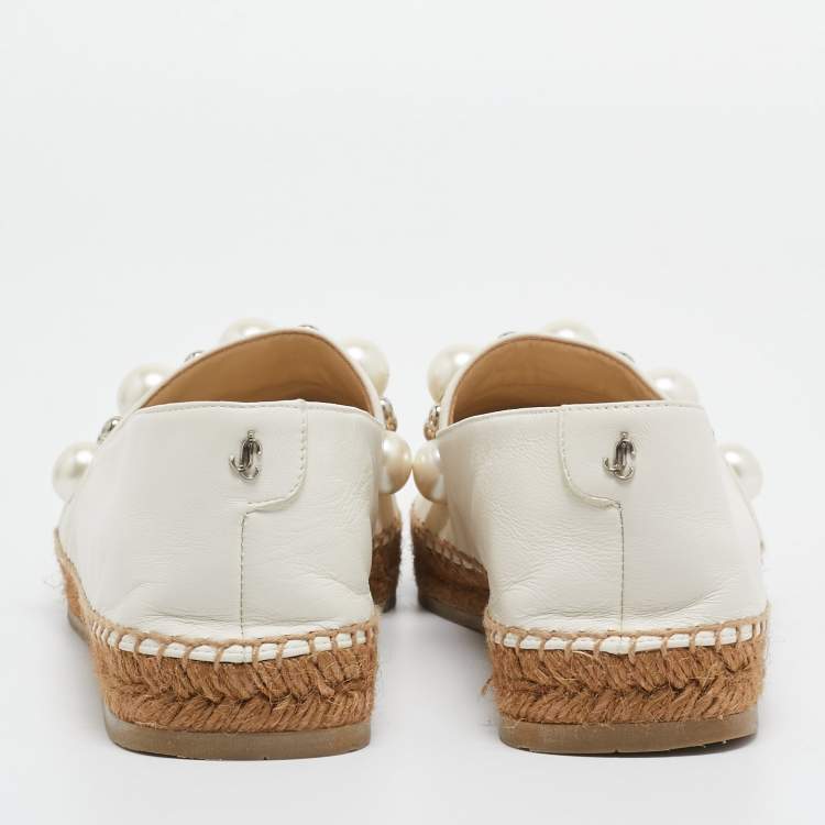 Pre Owned Jimmy Choo Cream Leather Dru Espadrille Flats Size 40