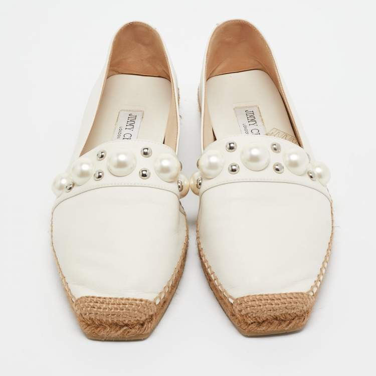 Pre Owned Jimmy Choo Cream Leather Dru Espadrille Flats Size 40