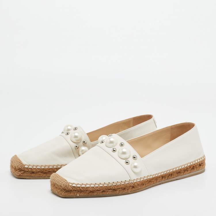 Pre Owned Jimmy Choo Cream Leather Dru Espadrille Flats Size 40