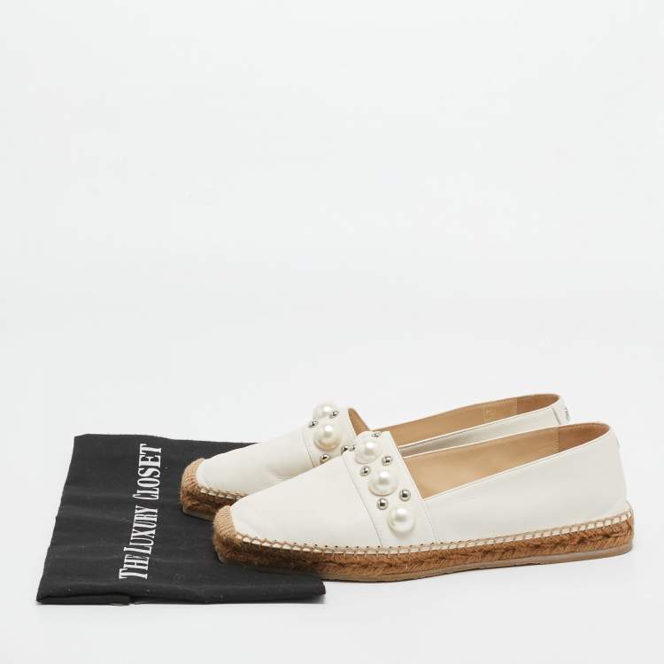 Pre Owned Jimmy Choo Cream Leather Dru Espadrille Flats Size 40