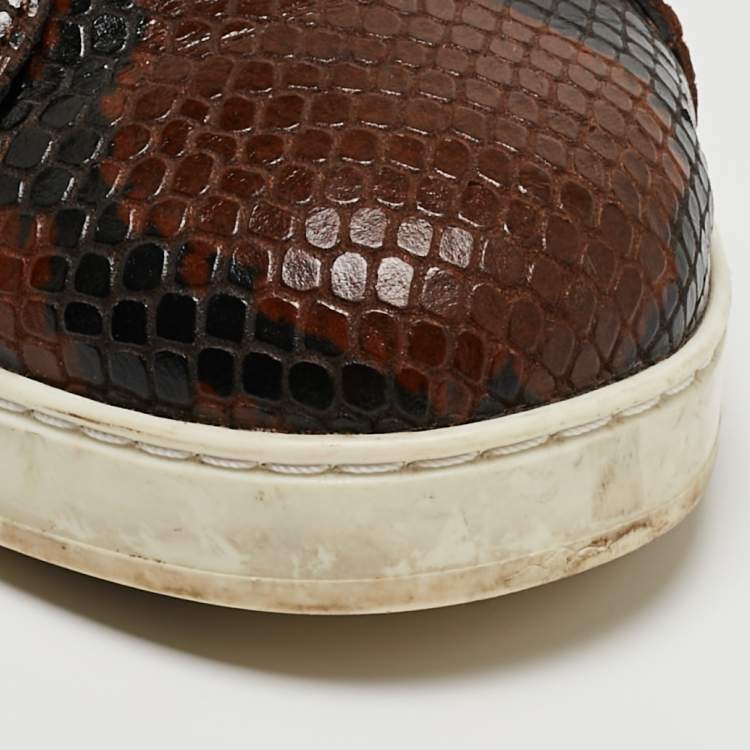 Pre Owned Jimmy Choo Brown Python Embossed Leather Lace Up Sneakers Size 36.5