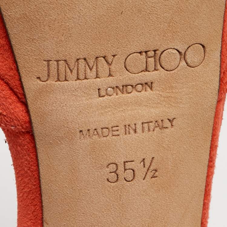 Pre Owned Jimmy Choo Orange Suede Ankle Strap Sandals Size 35.5