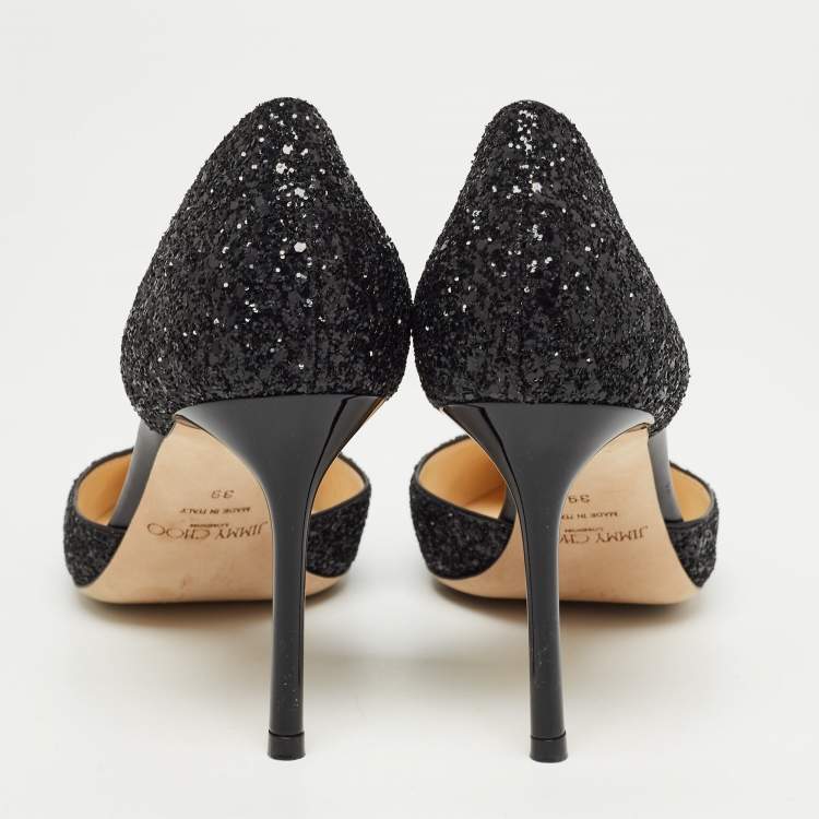 Pre Owned Jimmy Choo Black Glitter Logan Pointed Toe Pumps Size 39