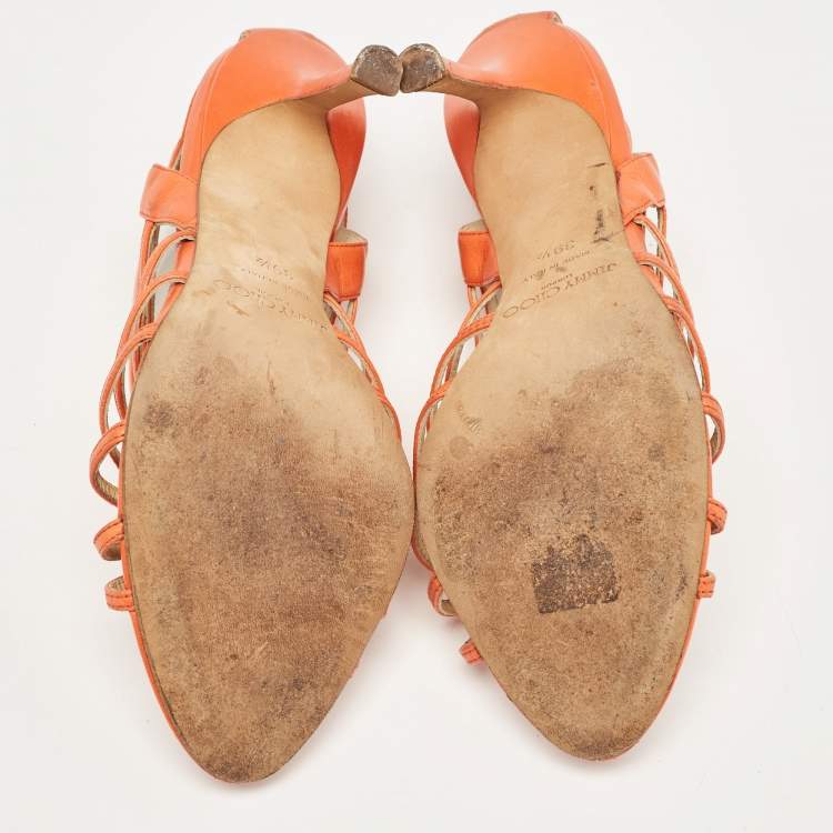 Pre Owned Jimmy Choo Orange Leather Samoa Sandals Size 39.5