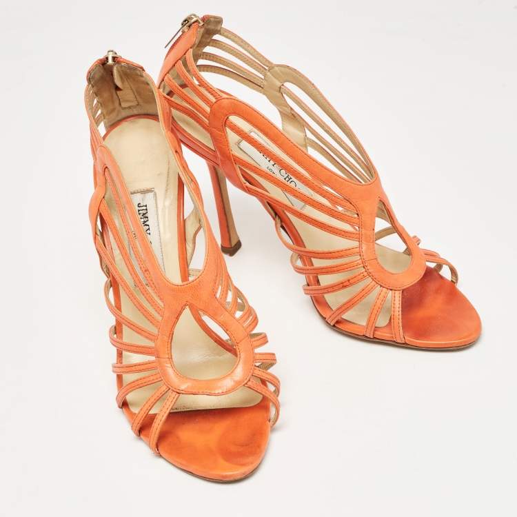 Pre Owned Jimmy Choo Orange Leather Samoa Sandals Size 39.5