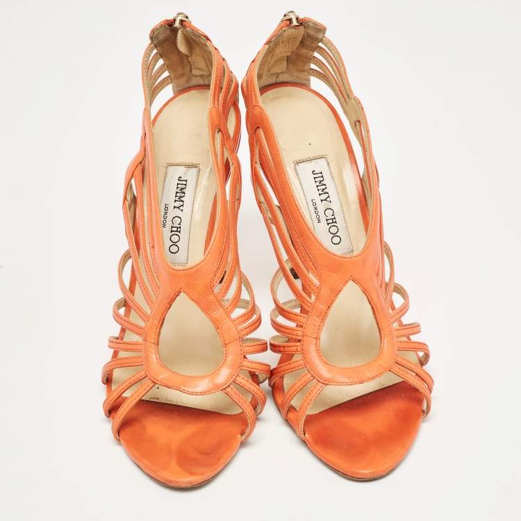 Pre Owned Jimmy Choo Orange Leather Samoa Sandals Size 39.5