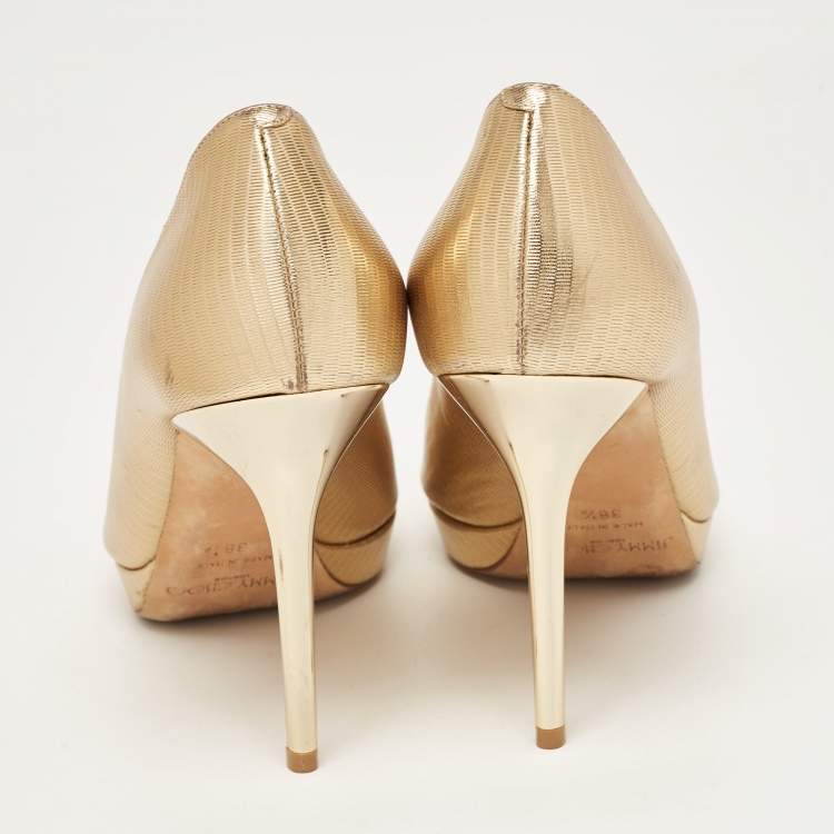 Pre Owned Jimmy Choo Gold Textured Leather Luna Pumps Size 38.5