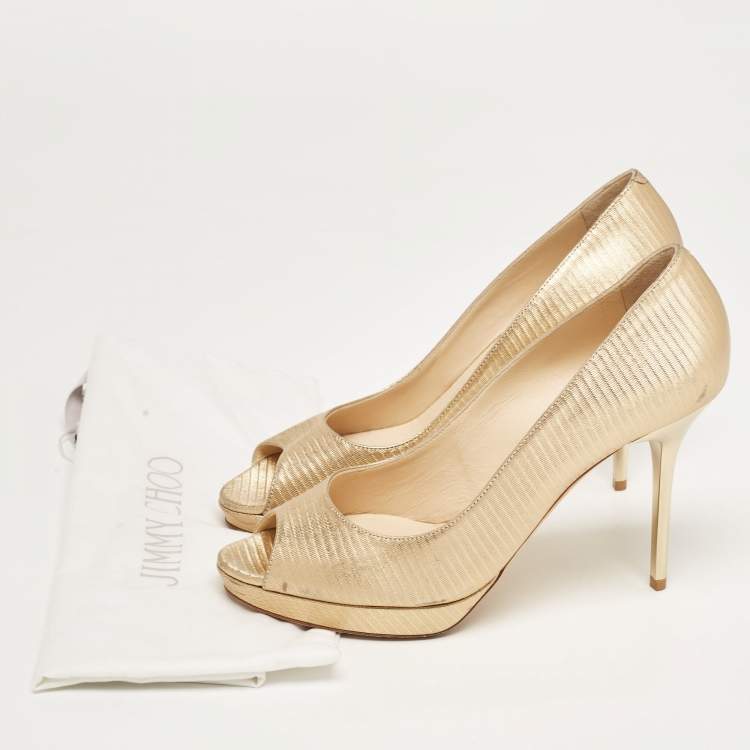 Pre Owned Jimmy Choo Gold Textured Leather Luna Pumps Size 38.5