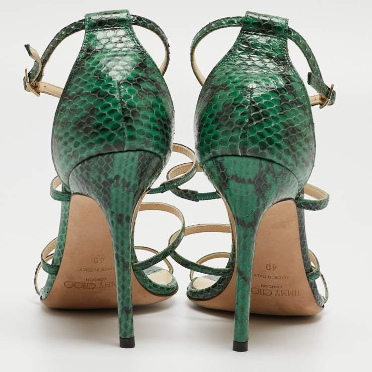 Pre Owned Jimmy Choo Green Embossed Snakeskin Dori Sandals Size 40