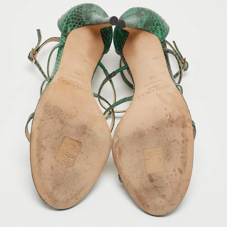 Pre Owned Jimmy Choo Green Embossed Snakeskin Dori Sandals Size 40