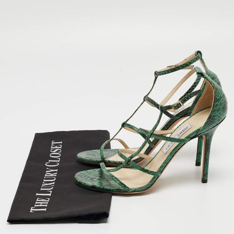 Pre Owned Jimmy Choo Green Embossed Snakeskin Dori Sandals Size 40