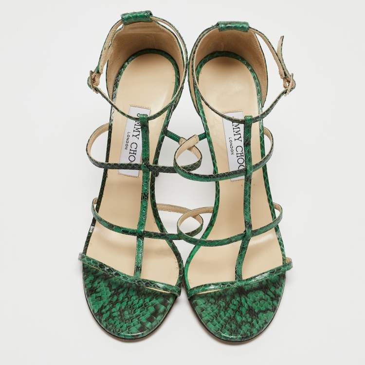 Pre Owned Jimmy Choo Green Embossed Snakeskin Dori Sandals Size 40