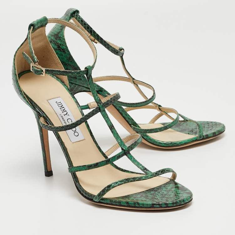 Pre Owned Jimmy Choo Green Embossed Snakeskin Dori Sandals Size 40