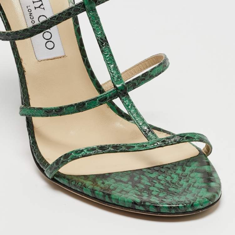 Pre Owned Jimmy Choo Green Embossed Snakeskin Dori Sandals Size 40