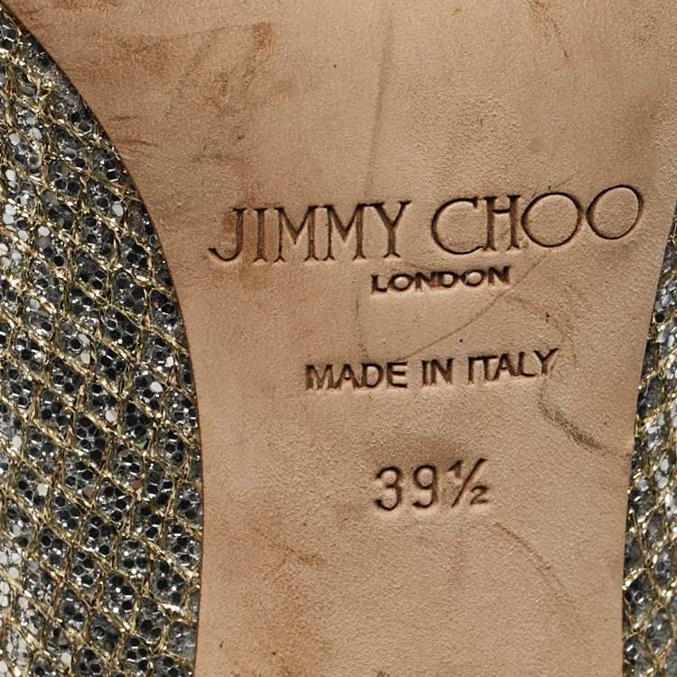 Pre Owned Jimmy Choo Silver/Gold Glitter Fabric Evelyn Pumps Size 39.5