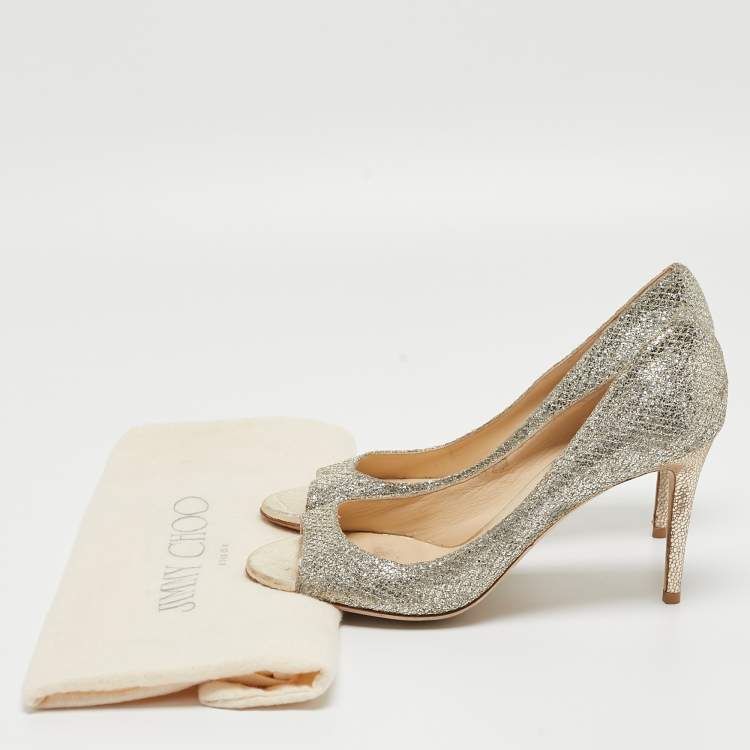 Pre Owned Jimmy Choo Silver/Gold Glitter Fabric Evelyn Pumps Size 39.5
