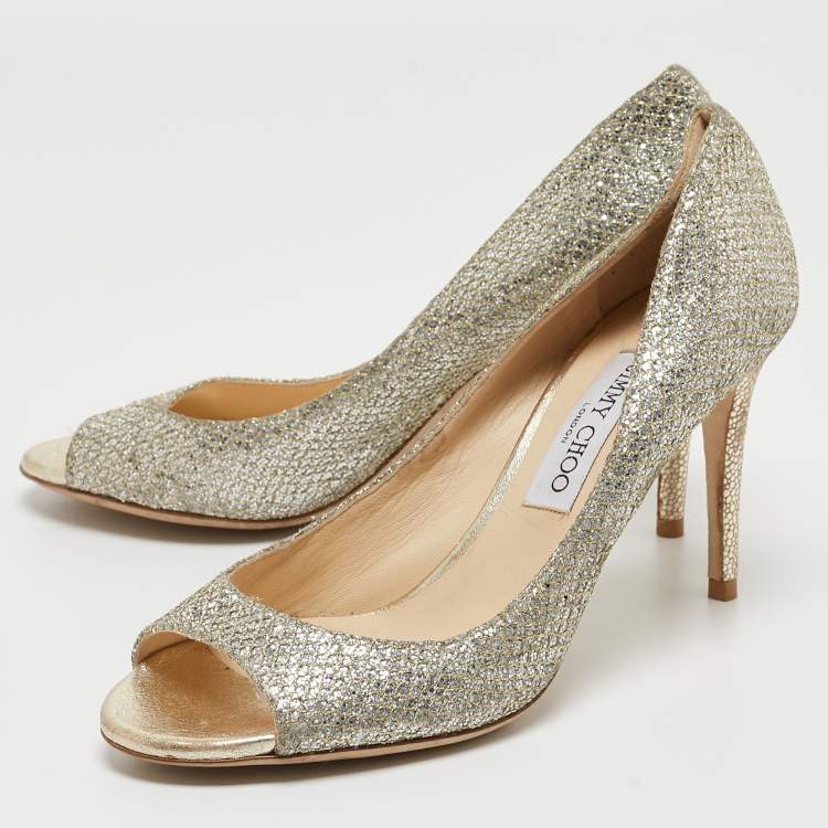 Pre Owned Jimmy Choo Silver/Gold Glitter Fabric Evelyn Pumps Size 39.5