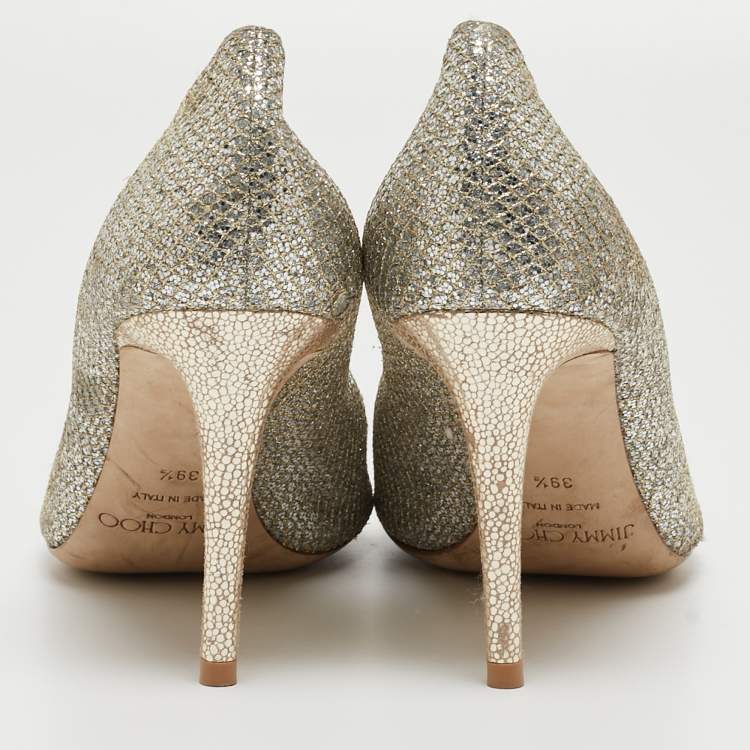 Pre Owned Jimmy Choo Silver/Gold Glitter Fabric Evelyn Pumps Size 39.5