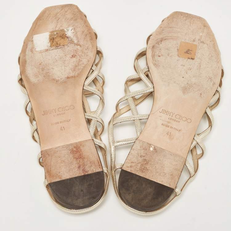 Pre Owned Jimmy Choo Gold Leather Sai Flats Size 41