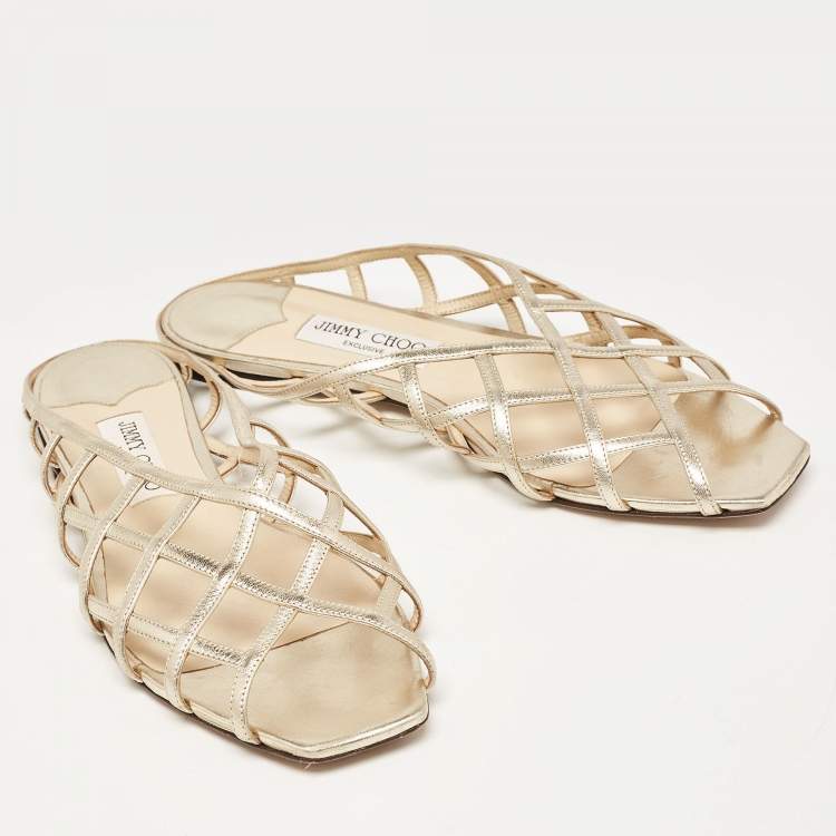 Pre Owned Jimmy Choo Gold Leather Sai Flats Size 41