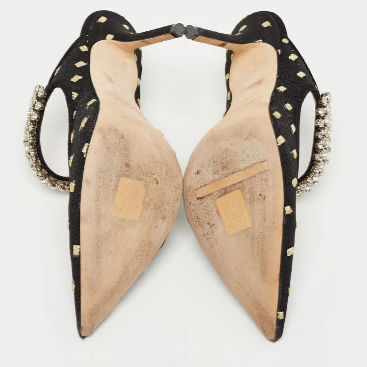 Pre Owned Jimmy Choo Black Mesh and Suede Bing Mules Size 37.5