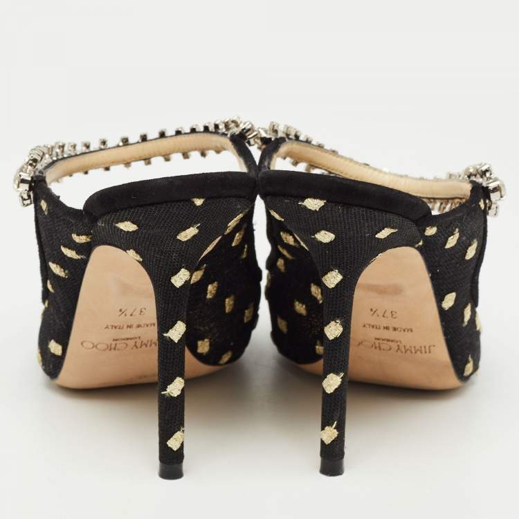 Pre Owned Jimmy Choo Black Mesh and Suede Bing Mules Size 37.5
