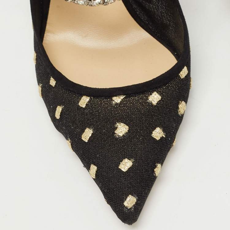 Pre Owned Jimmy Choo Black Mesh and Suede Bing Mules Size 37.5