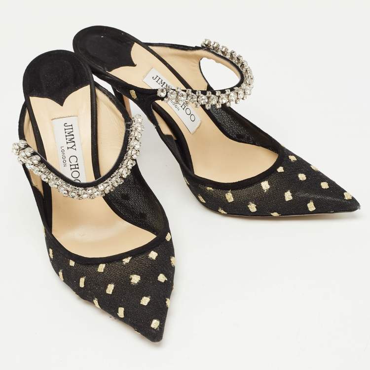 Pre Owned Jimmy Choo Black Mesh and Suede Bing Mules Size 37.5