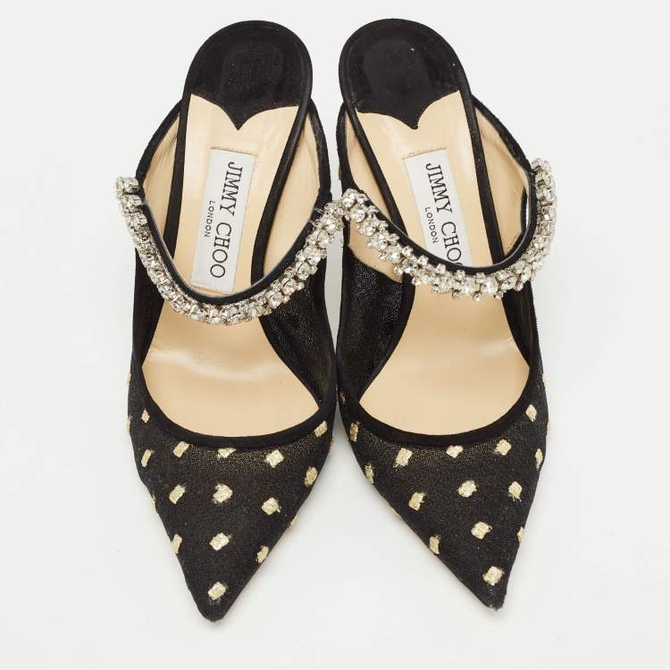 Pre Owned Jimmy Choo Black Mesh and Suede Bing Mules Size 37.5