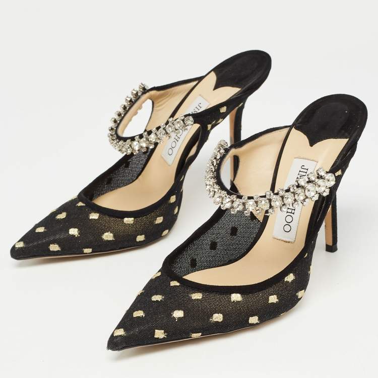 Pre Owned Jimmy Choo Black Mesh and Suede Bing Mules Size 37.5