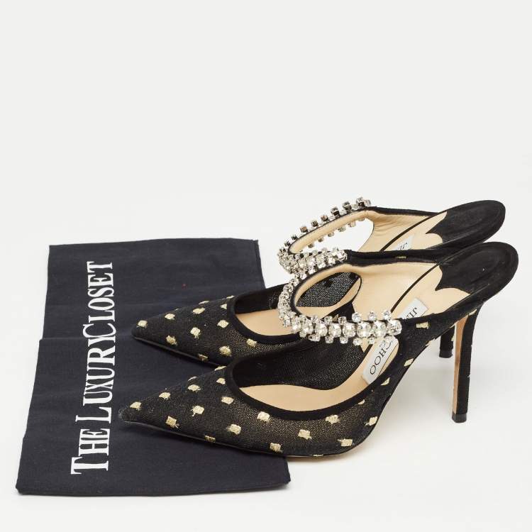 Pre Owned Jimmy Choo Black Mesh and Suede Bing Mules Size 37.5
