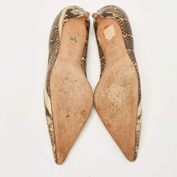 Pre Owned Jimmy Choo Beige/Brown Snakeskin Embossed Leather Anouk Pumps Size 35.5    