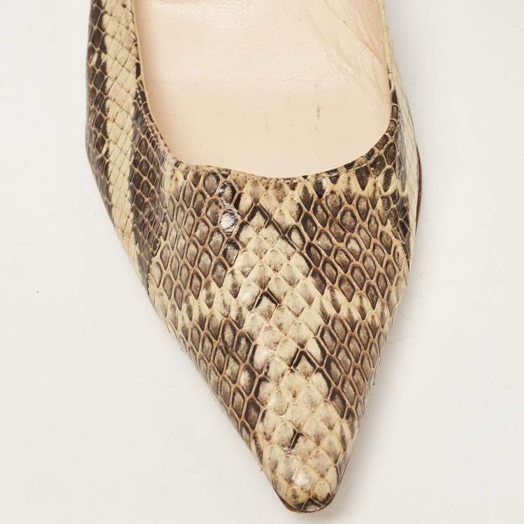 Pre Owned Jimmy Choo Beige/Brown Snakeskin Embossed Leather Anouk Pumps Size 35.5    