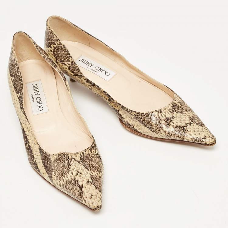 Pre Owned Jimmy Choo Beige/Brown Snakeskin Embossed Leather Anouk Pumps Size 35.5    