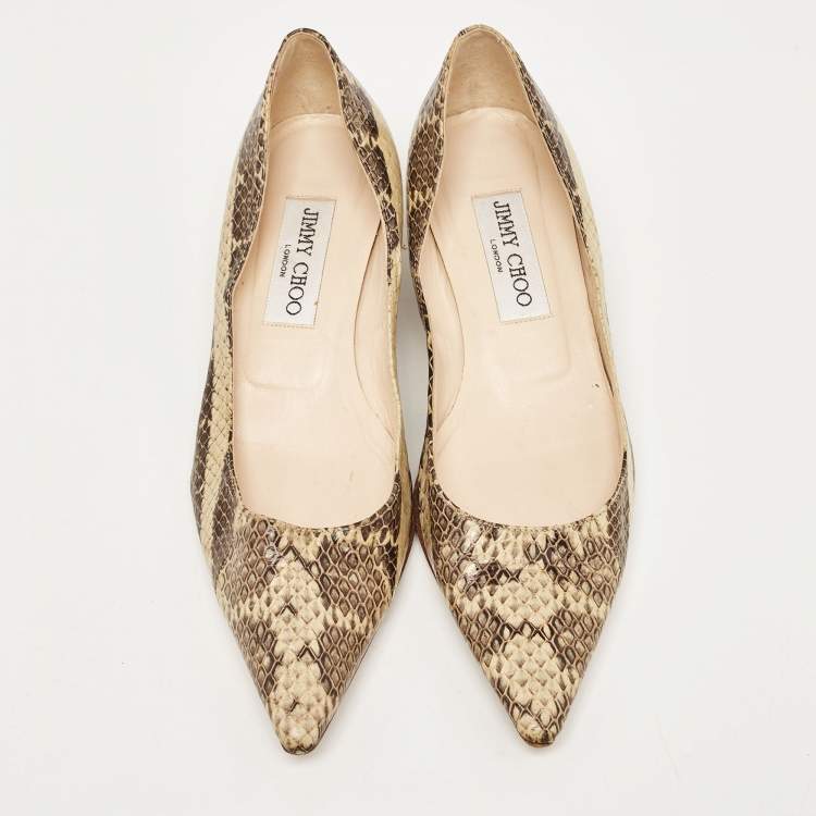 Pre Owned Jimmy Choo Beige/Brown Snakeskin Embossed Leather Anouk Pumps Size 35.5    
