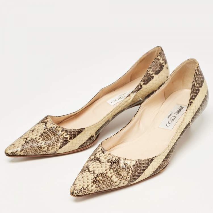 Pre Owned Jimmy Choo Beige/Brown Snakeskin Embossed Leather Anouk Pumps Size 35.5    