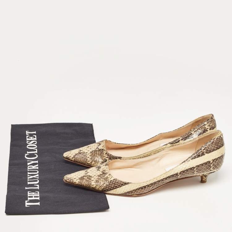 Pre Owned Jimmy Choo Beige/Brown Snakeskin Embossed Leather Anouk Pumps Size 35.5    