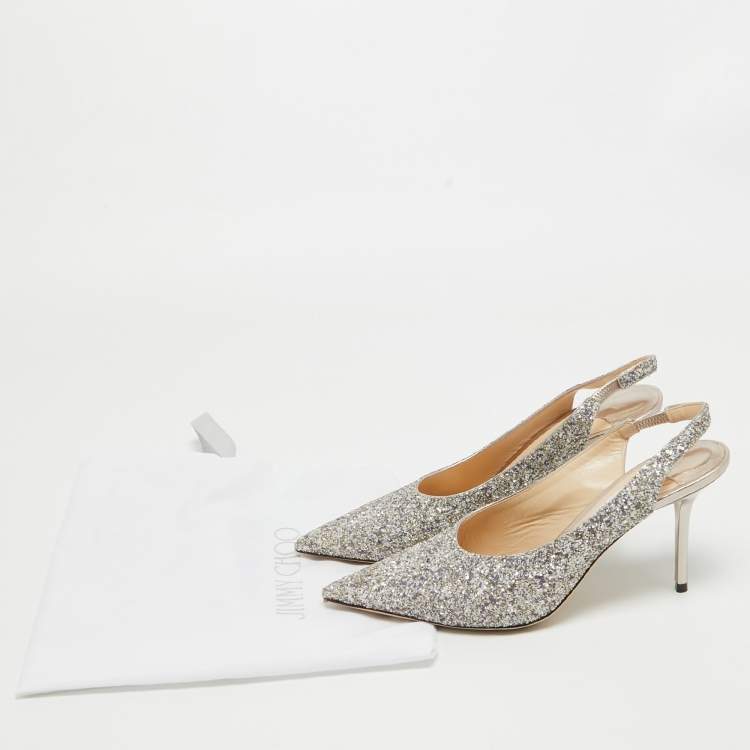 Pre Owned Jimmy Choo Metallic Glitter Ivy Pointed Toe Slingback Pumps Size 38