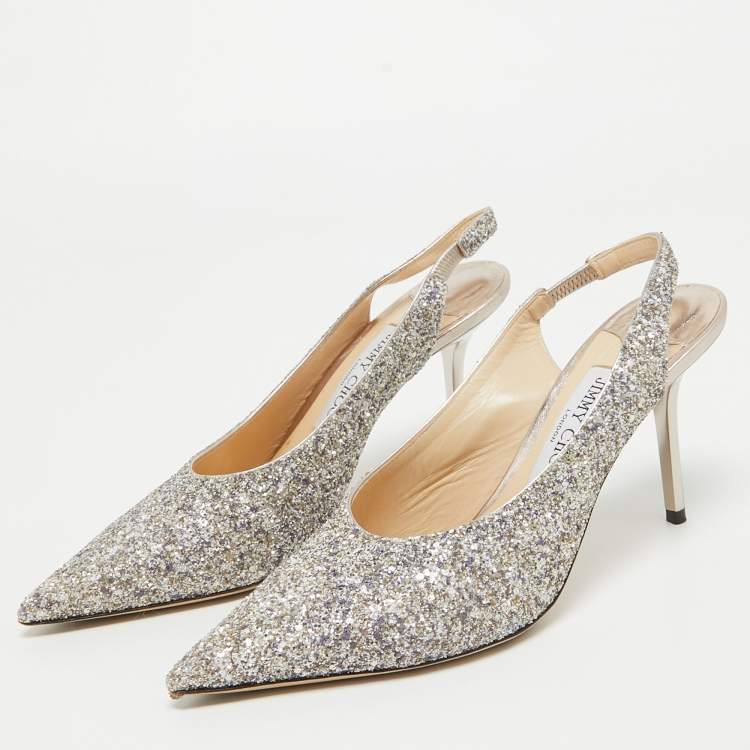 Pre Owned Jimmy Choo Metallic Glitter Ivy Pointed Toe Slingback Pumps Size 38