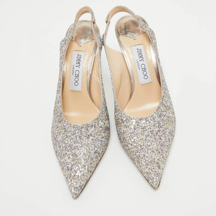 Pre Owned Jimmy Choo Metallic Glitter Ivy Pointed Toe Slingback Pumps Size 38