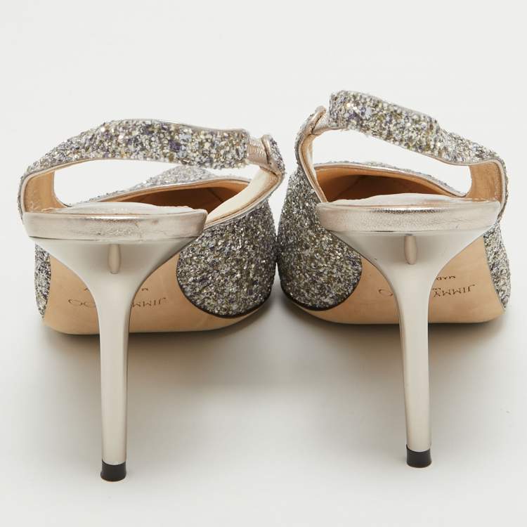 Pre Owned Jimmy Choo Metallic Glitter Ivy Pointed Toe Slingback Pumps Size 38