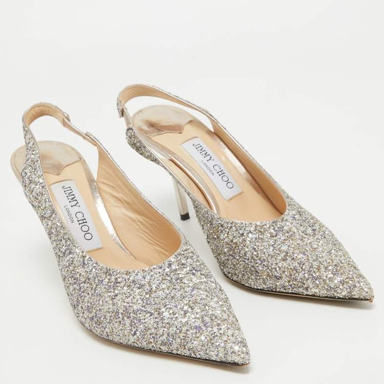 Pre Owned Jimmy Choo Metallic Glitter Ivy Pointed Toe Slingback Pumps Size 38