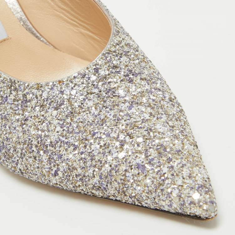 Pre Owned Jimmy Choo Metallic Glitter Ivy Pointed Toe Slingback Pumps Size 38