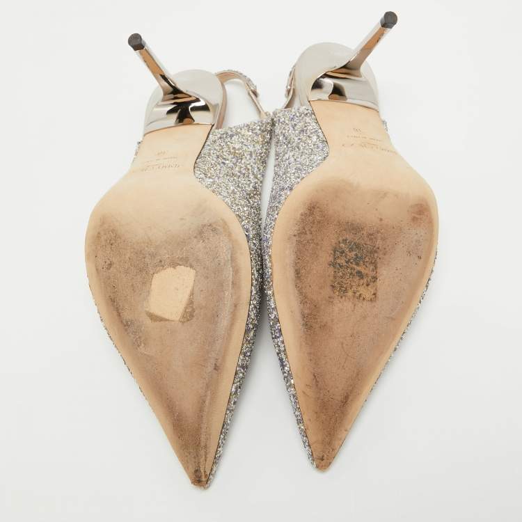 Pre Owned Jimmy Choo Metallic Glitter Ivy Pointed Toe Slingback Pumps Size 38