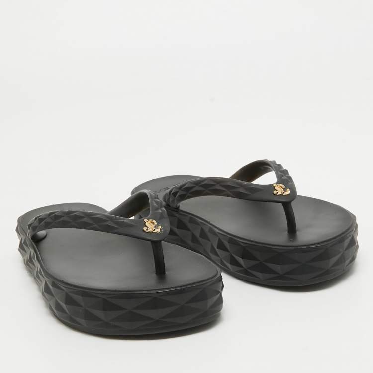 Pre Owned Jimmy Choo Black Rubber Platform Thong Sandals Size 36 