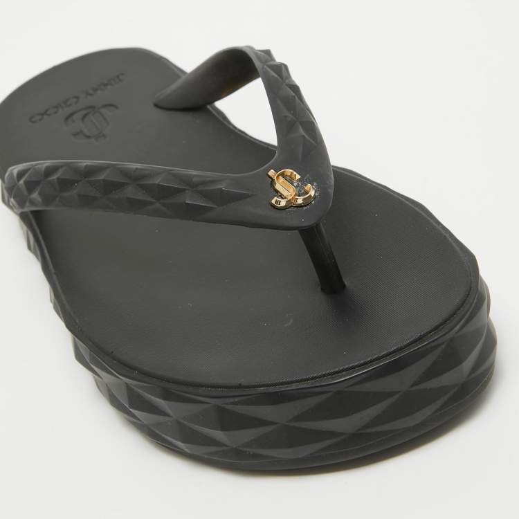 Pre Owned Jimmy Choo Black Rubber Platform Thong Sandals Size 36 