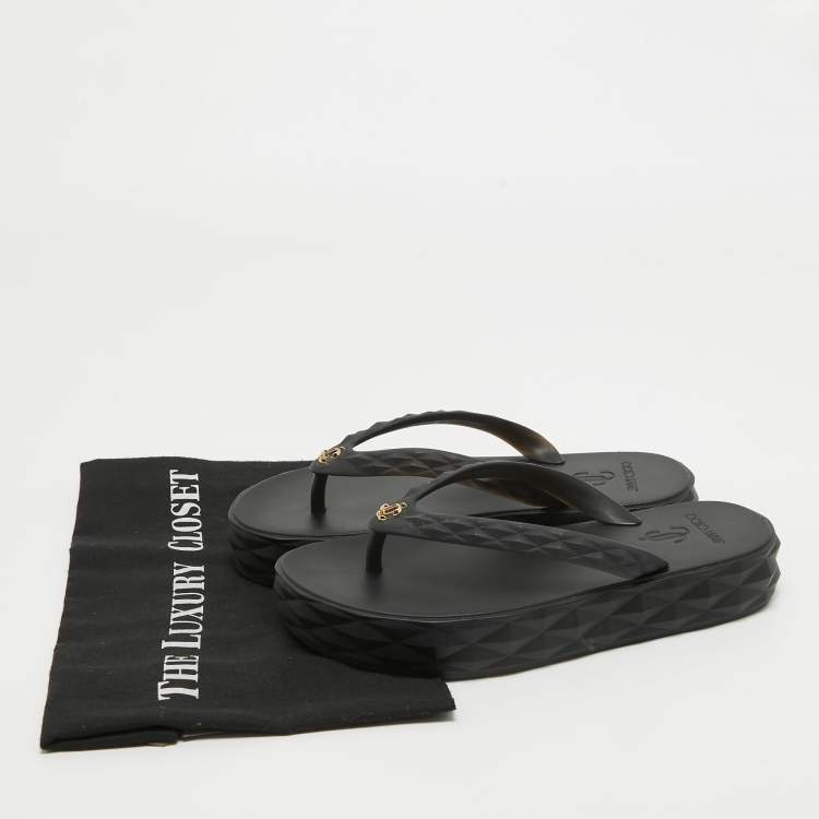 Pre Owned Jimmy Choo Black Rubber Platform Thong Sandals Size 36 