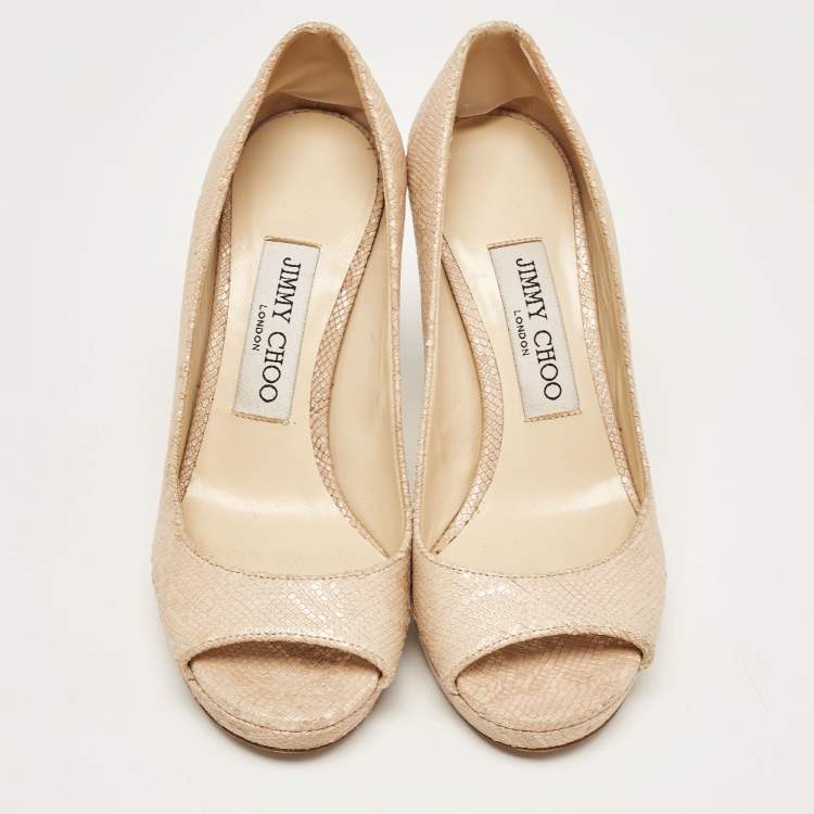 Pre Owned Jimmy Choo Beige Snakeskin Embossed Pumps Size 35