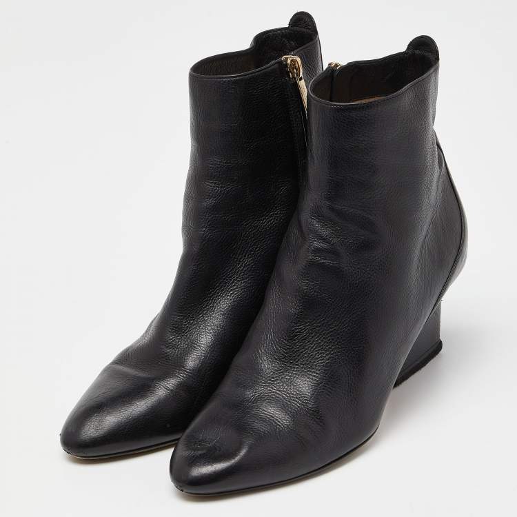 Pre Owned Jimmy Choo Black Leather Ankle Booties Size 38